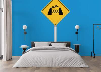 road sign icon, movable bridge warning on yellow rhombus. board.suitable for poster use and web icon Wall mural