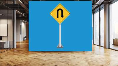 road sign icon, Turning Ahead on yellow rhombus. board.suitable for poster use and web icon Wall mural