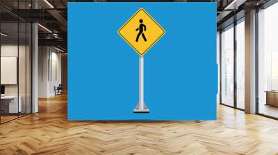 road sign icon, Warning Pedestrians road on yellow rhombus board. suitable for poster use and web icon Wall mural