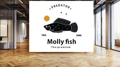 vintage retro hipster molly fish logo vector outline silhouette art icon Wall mural