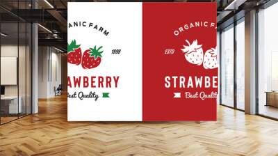 vintage strawberry fruit logo illustration suitable for fruit shop and fruit farm Wall mural