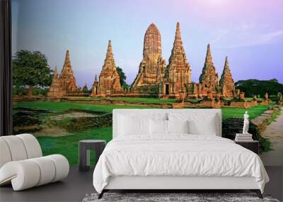 old ancient Chaiwattanaram temple in Ayutthaya Historical Park Thailand Wall mural