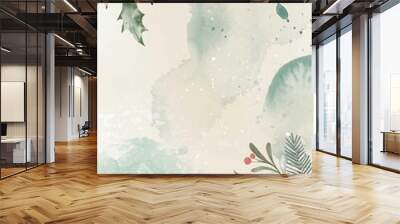 Watercolor winter background with plants, branches, berries and splashes. Christmas pre-made scene Wall mural