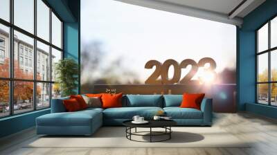 2023 new year bright sun rising, holy bible book and brilliant sunrise scenery
 Wall mural