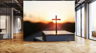 Bright sun light and bible book and the cross silhouette of the Holy Jesus Christ guiding the bright path
 Wall mural