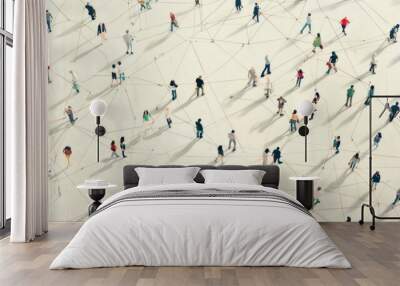 A group of people are scattered across a white background Wall mural