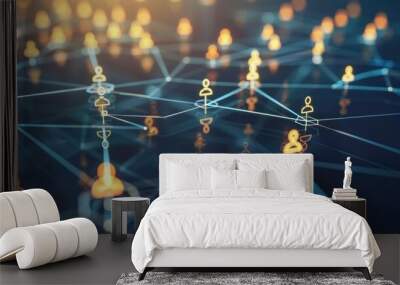 Digital connecting people for social media and business online networking system. Generated AI image Wall mural