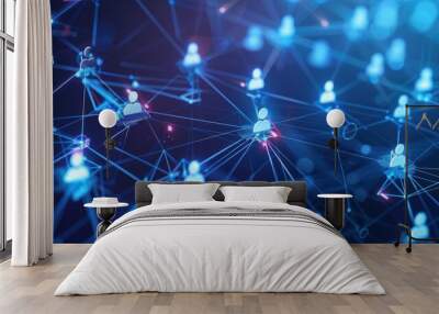 Digital connecting people for social media and business online networking system. Generated AI image Wall mural