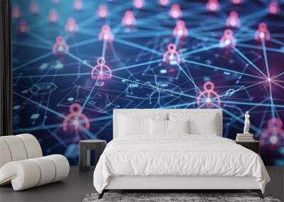 Digital connecting people for social media and business online networking system. Generated AI Wall mural