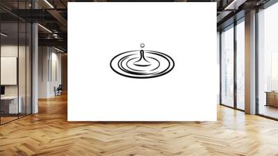 drop water with circle ripple logo design vector silhouette illustration graphic icon black and white symbol of purity Wall mural