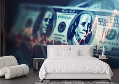 Global economy recession with dollar money on digital inflation rates graph finance and investment. Wall mural