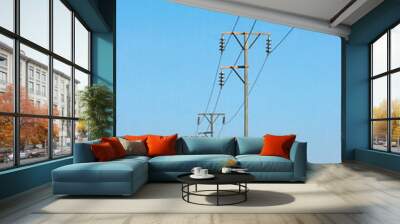 The line of electric poles with cables of electric, Gujarat, india. Wall mural