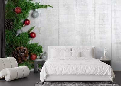 Christmas - Pine cones and branches  On the snow Wall mural