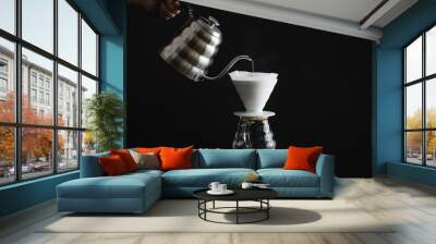 Coffee, black coffee, drip coffee, making coffee in low-light  Wall mural