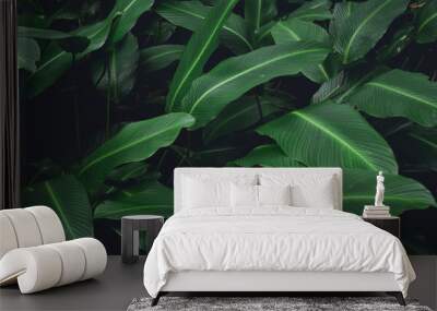 Green leaves Low key modern style toned background image Wall mural