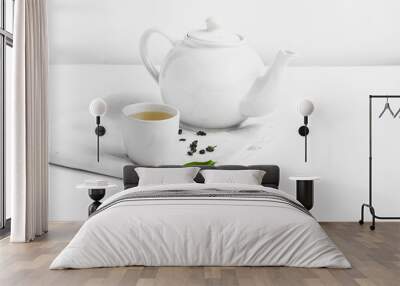 Green tea In white cup White background aroma
 Wall mural