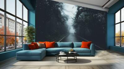 the road into the forest in the rainy season Wall mural