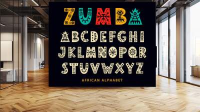 Vector Hand drawn African Tribal Font. Folk Scandinavian Script Wall mural