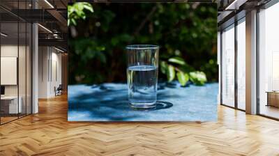 glass full of mineral water on a table on a sunny day. healthy beverage concept Wall mural