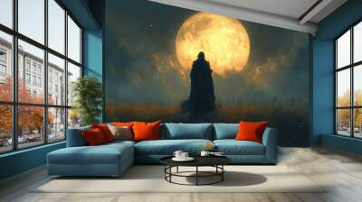 illustration of a painting of a person's shadow in the moonlight Wall mural