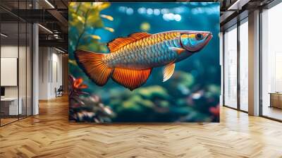 the beauty of the arowana fish with its golden color Wall mural