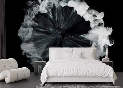 portal from white smoke isolated on black background Wall mural