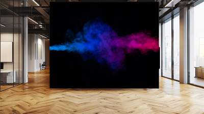 resistance of blue and red smoke in blowing motion isolated on black background Wall mural