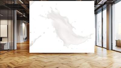 Milk jet, milky splash, vector realistic liquid white splash on isolated background. 3d illustration. Wall mural