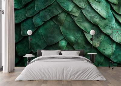 Green dragon scale pattern close-up - luxury background texture for wallpaper. Wall mural