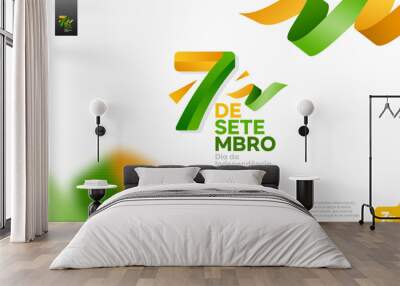 brazil independence day logotype september 7th with flag background. Wall mural