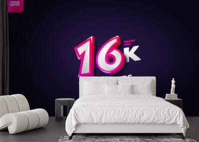 celebration of 16k followers with realistic 3d number on dark background Wall mural