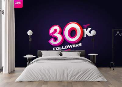 Thank you 30K Followers with Dynamic 3D Numbers on Dark Blue Background Wall mural