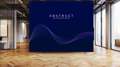 Abstract dot particle wavy  flowing curve pattern by colorful gradient blue purple on dark background.Futuristic technology concept. Vector illustration Wall mural