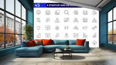  Startup and development outline icons set. Start up symbols collection. Launch, development, investment, innovation. Line icons related to project, startup, management, business. Wall mural