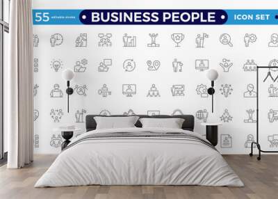 Business people line icons set. Businessman outline icons collection. Teamwork, human resources, meeting, partnership, meeting, work group, success, resume. Editable stroke outline icon. 
 Wall mural