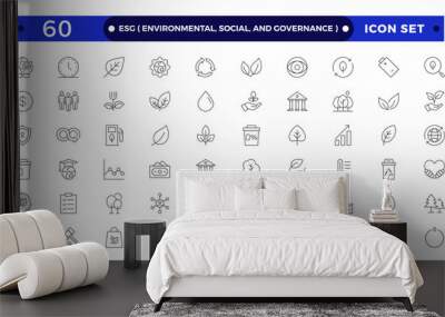 ESG icon Outline set, Environmental, Social, and Governance line icon. ESG outline icons collection. Includes Sustainability, Solar Panel. Set of outline icons about Environmental Social Governance. Wall mural