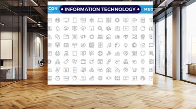 Information technology thin line icons set. Information Technology outline icon collection. Programming, Network, Website, Process, Internet, Data, Technology symbol. Editable stroke outline icon.
 Wall mural