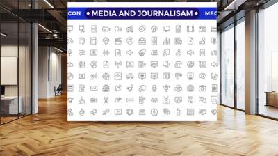 Journalism and mass media outline icon set. Vector illustration. Containing  microphone, journalist, press conference, newspaper social networks, public communication, and networking. Wall mural