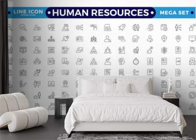 Set of outline icons related to HR, Human Resources, Recruitment, Employment, business, office, company, and management. Linear icon collection. Editable stroke outline icon. Wall mural