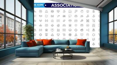 Society web icons in line style. Team, group, people, teamwork, social, association, cooperation, collection. Associations outline icon set. Editable stroke outline icon.  Wall mural