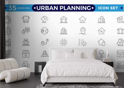 Urban planning Outline icons. City development, smart city infrastructure.plan, urban,dearchitecture, city, construction, building.  Editable stroke outline icon.
 Wall mural