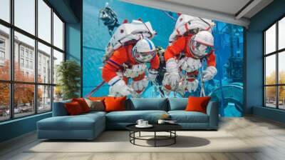 Cosmonaut training in the pool, in spacesuits. Elements of this image were furnished by NASA Wall mural