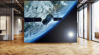 space communications satellite above the earth. elements of this image furnished by nasa Wall mural