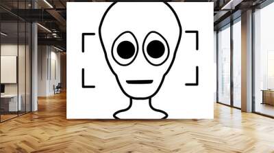 Big-eyed humanoid in a frame. An alien caught in the technology of revealing faces. Linear alien for logo and icon on the theme of science and technology. Stock vector image of a humanoid. Wall mural