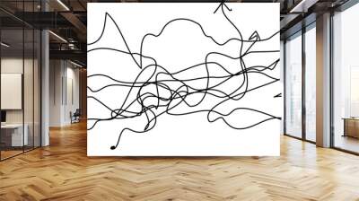 Confusing route arrows in one line on a white background. Intertwined doodle arrows. The concept of racing, logistics, delivery, meetings, dates, quests, investigations, audience coverage. Wall mural