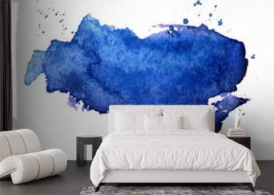 Dark blue watercolor blot on a white background.Abstract watercolor hand-drawn background. Theme of the sea, ocean and space. Painted design element for banner, template, print, design, packaging. Wall mural