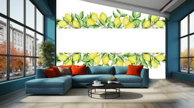 Watercolor horizontal banner with lemons Wall mural