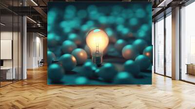 A close-up of a human hand holding a light bulb with a glowing brain inside, representing creativity and innovation. Beautiful simple AI generated image Wall mural