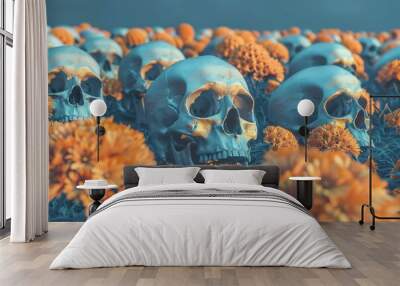 Colorful skull art with flower design skull t-shirt design art. Beautiful simple AI generated image Wall mural