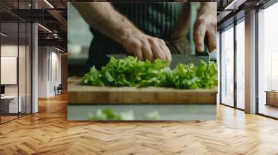 Cutting romaine lettuce for a chopped salad - ANTIPASTO SALAD SERIES. Beautiful simple AI generated image in 4K, unique. Wall mural